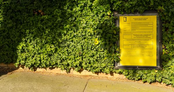 Example of a planning permit advertisement sign displayed on a property.