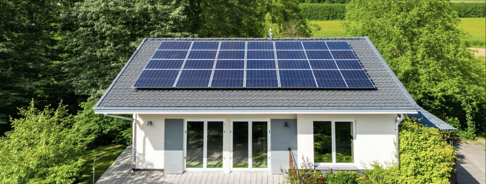 A roof filed with 35 solar panels